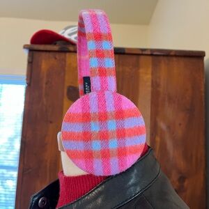 Burberry Cashmere/Shearling Pink and Blue nova check Plaid Earmuffs